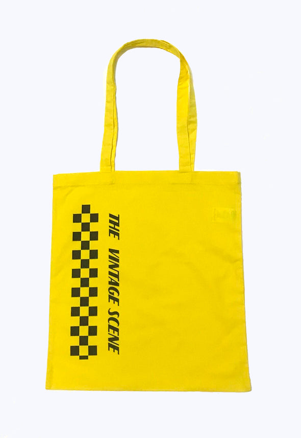 The Vintage Scene Yellow Checker Tote Bag