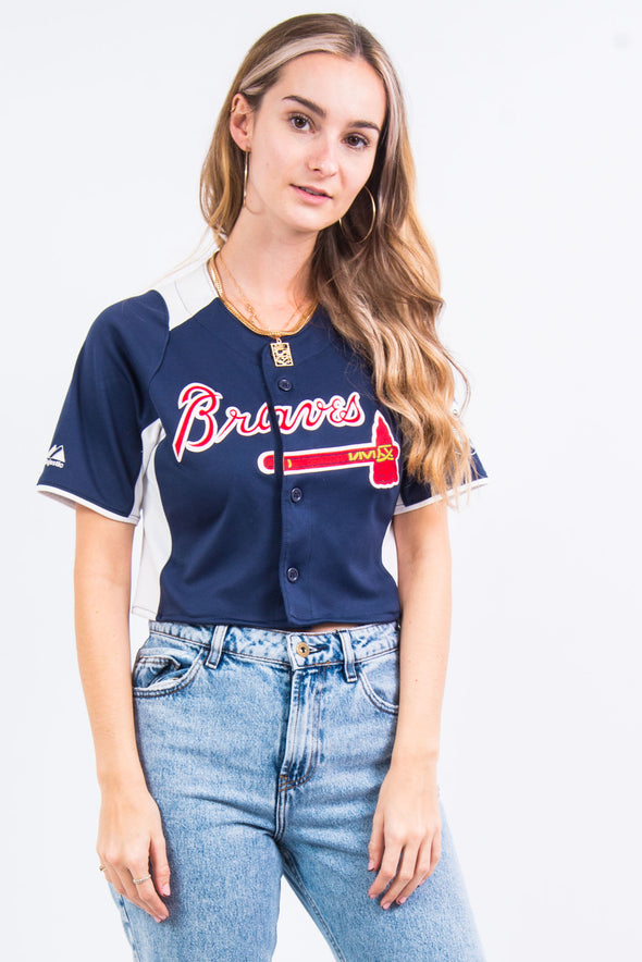Vintage Atlanta Braves Baseball Cropped Jersey Shirt