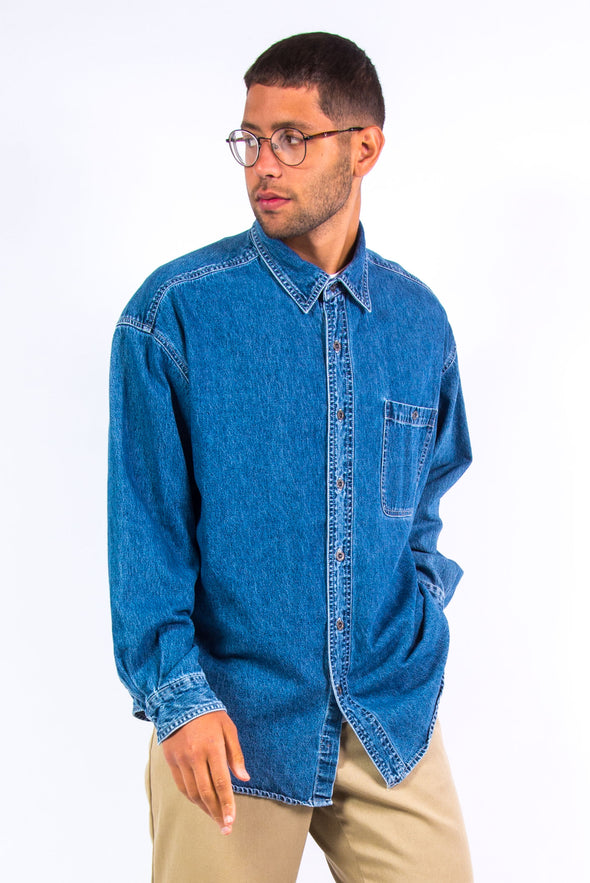 90's Vintage Blue Denim Shirt