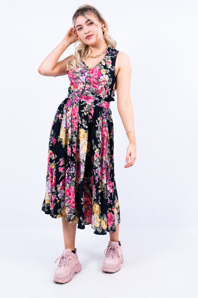 Vintage 90's Cross Back Floral Midi Dress