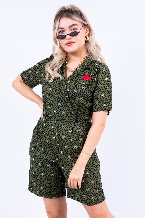 Vintage 90's Green Abstract Print Playsuit
