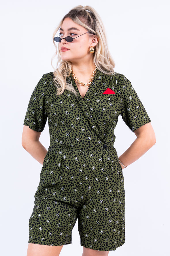Vintage 90's Green Abstract Print Playsuit