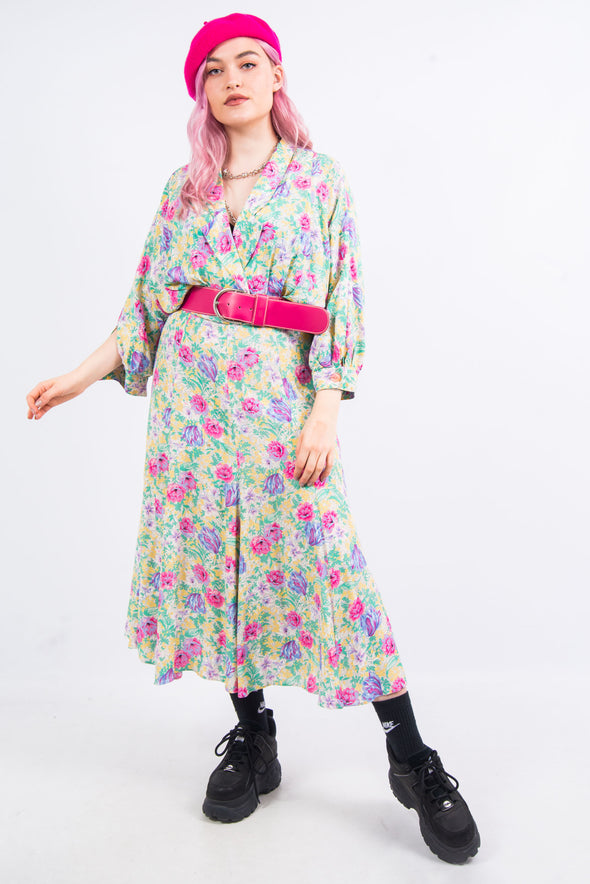 Vintage 90's Belted Floral Midi Dress