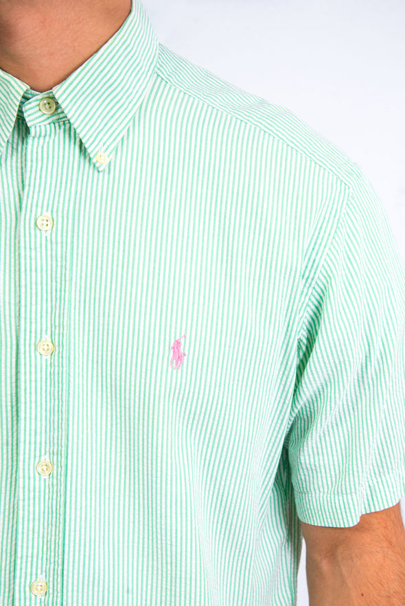 Ralph Lauren Green Striped Seersucker Shirt