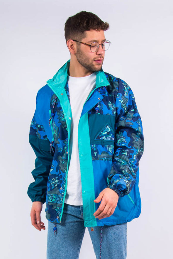 90's Waterproof Blue Patterned Cagoule Jacket