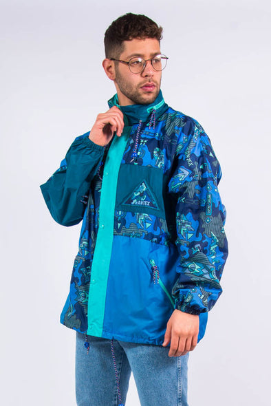 90's Waterproof Blue Patterned Cagoule Jacket