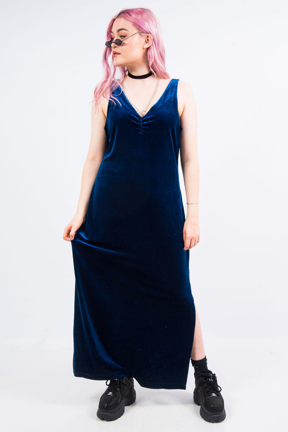 Vintage 90's Blue Velvet Grunge Maxi Dress