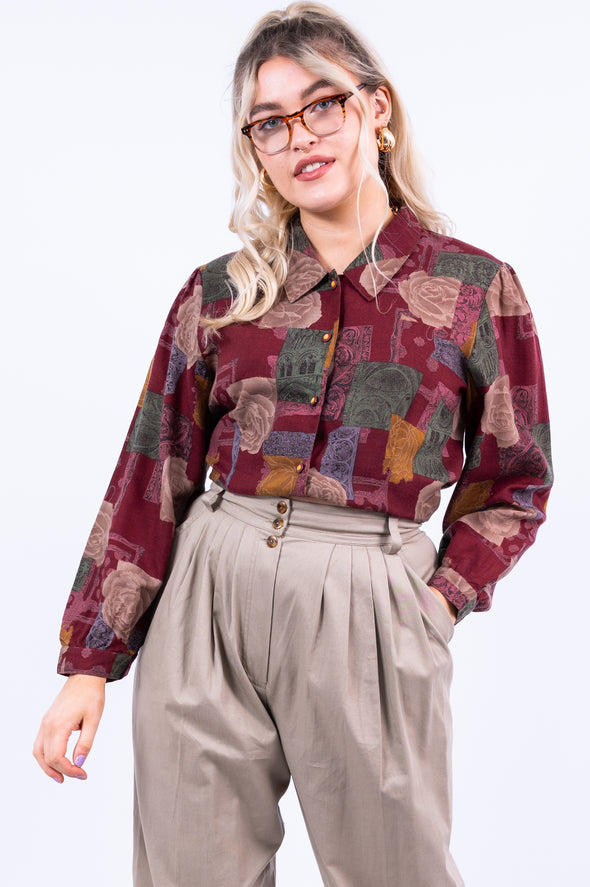 Vintage 80's Abstract Floral Print Shirt