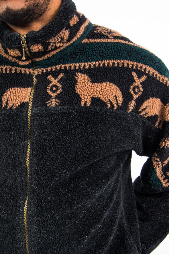 90's Vintage Wolf Pattern Fleece