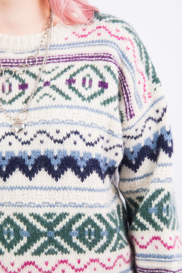 Vintage 90's Abstract Knit Wool Jumper