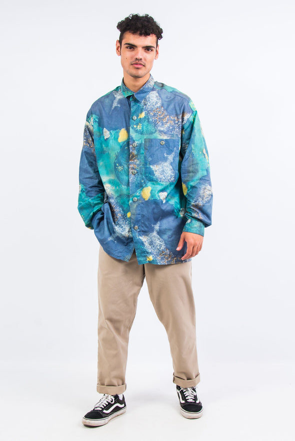 90's Blue Abstract Pattern Shirt