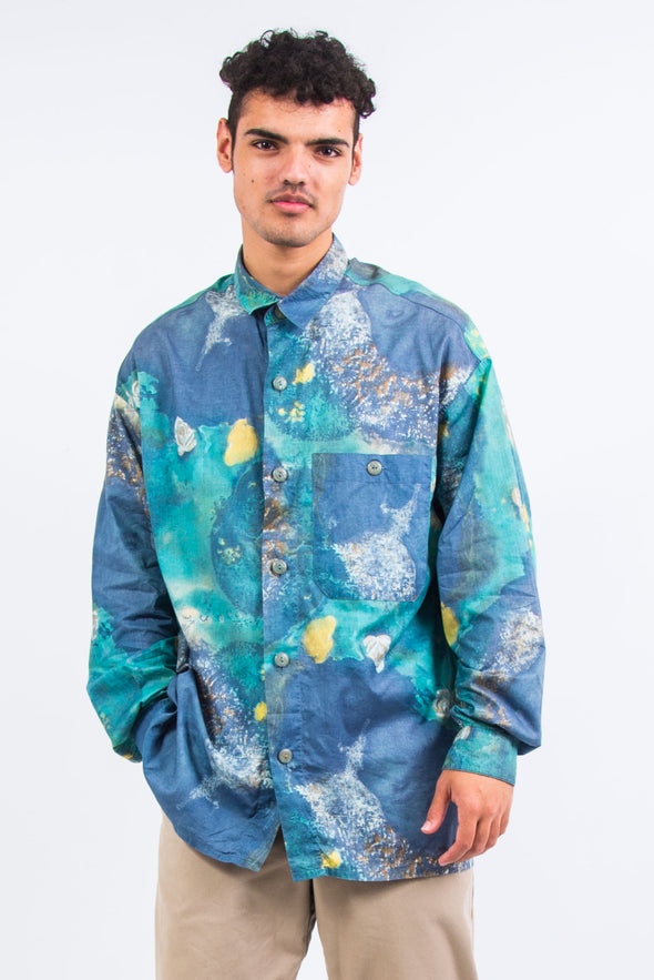 90's Blue Abstract Pattern Shirt