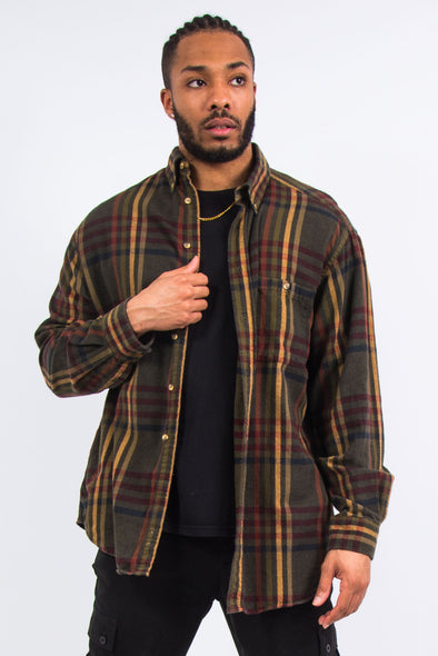 Olive Green Check Flannel Shirt