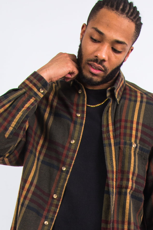 Olive Green Check Flannel Shirt