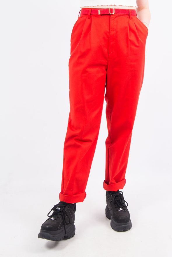 Vintage 90's Red Belted High Waist Trousers