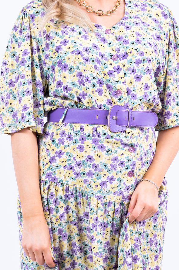 Vintage 90's Belted Floral Midi Dress