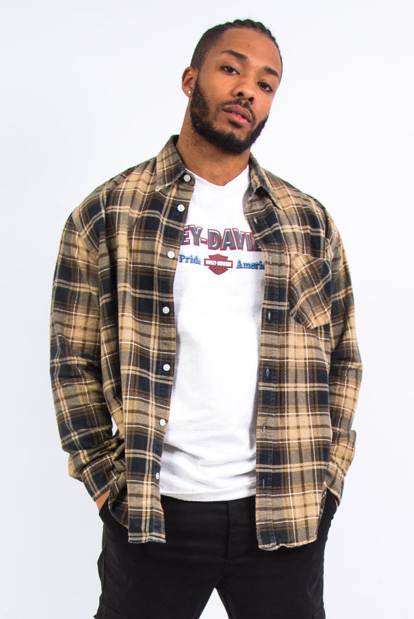 90's Beige Check Flannel Shirt