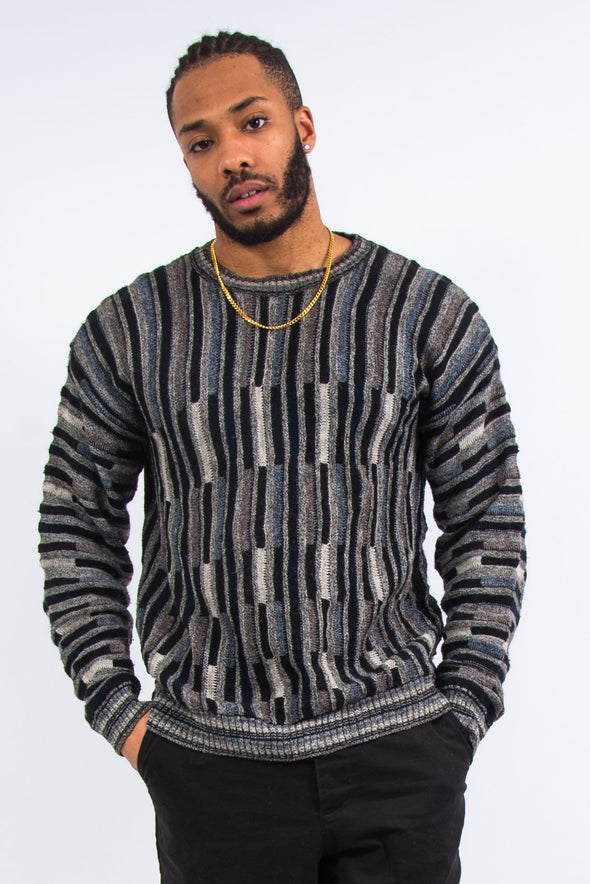90's Coogi Style Grey Patterned Knit Jumper