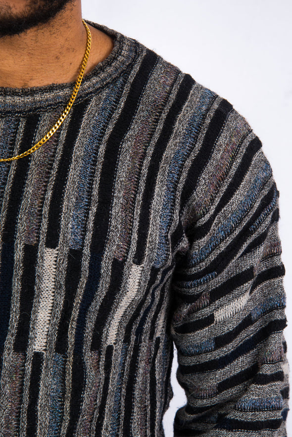 90's Coogi Style Grey Patterned Knit Jumper