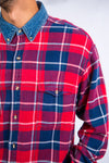 90's Red Check Denim Collar Shirt
