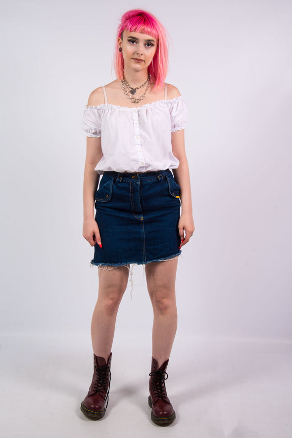 Vintage 90's Denim Frayed Hem Mini Skirt