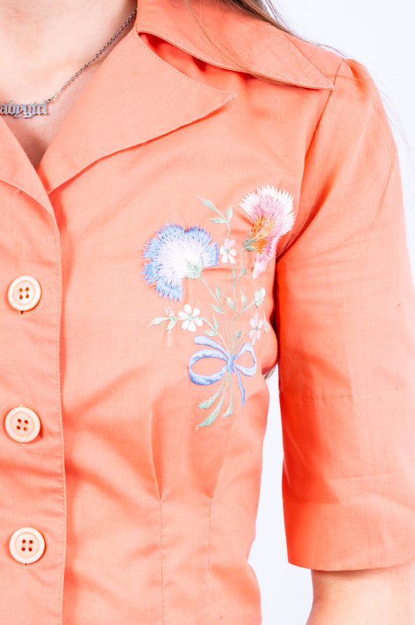 Vintage 70's Peach Embroidered Blouse