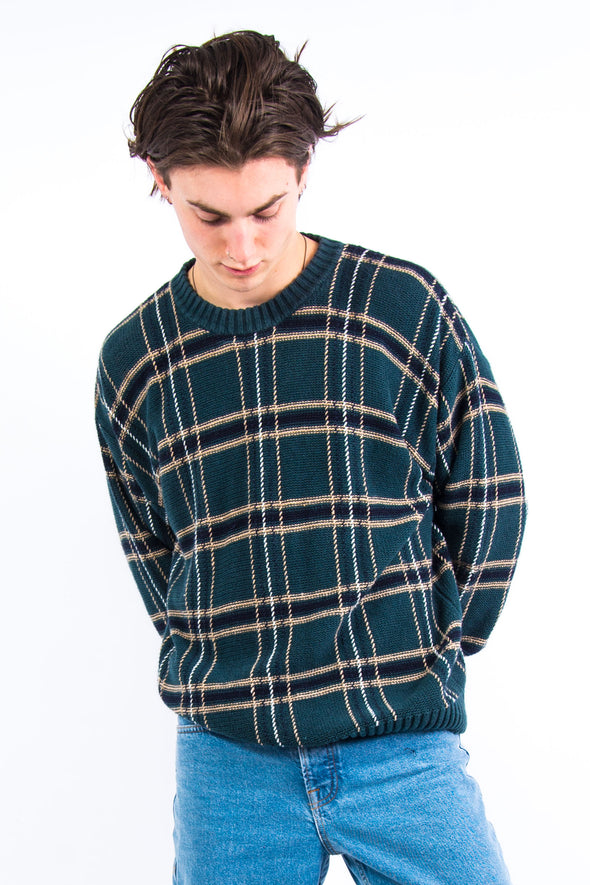 90's Checked Pattern Cotton Knit Jumper