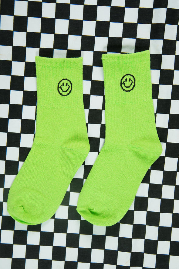 Neon Green Smiley Socks