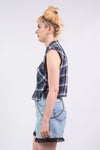 Vintage Checked Sleeveless Cropped Shirt