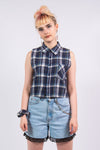Vintage Checked Sleeveless Cropped Shirt