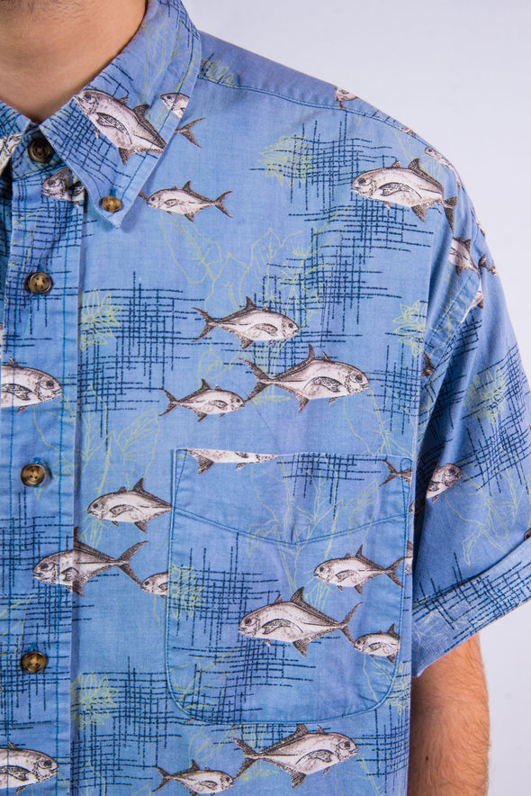 Vintage Short Sleeve Fish Pattern Shirt