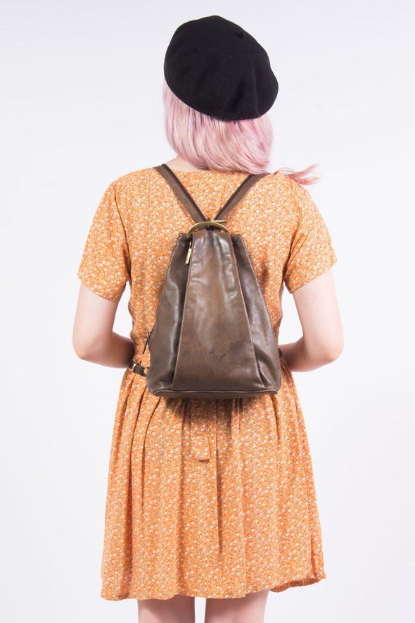 Vintage Brown Leather Rucksack Backpack