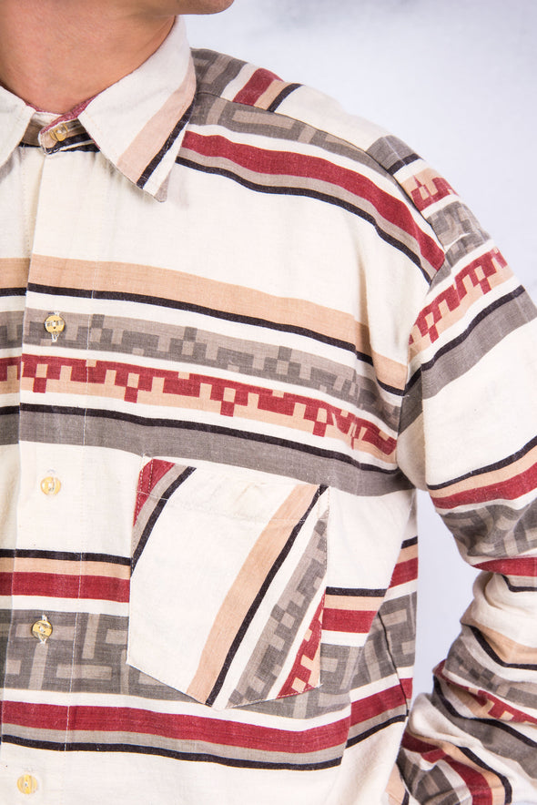 90's Vintage Aztec Pattern Flannel Shirt