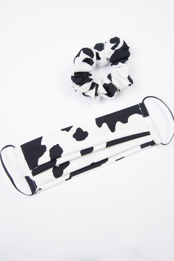 Cow Print Face Mask & Matching Scrunchie