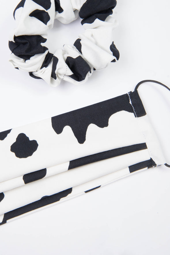 Cow Print Face Mask & Matching Scrunchie