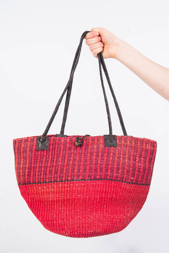Vintage Red Straw Bucket Bag