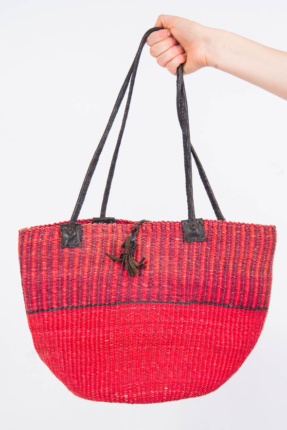 Vintage Red Straw Bucket Bag