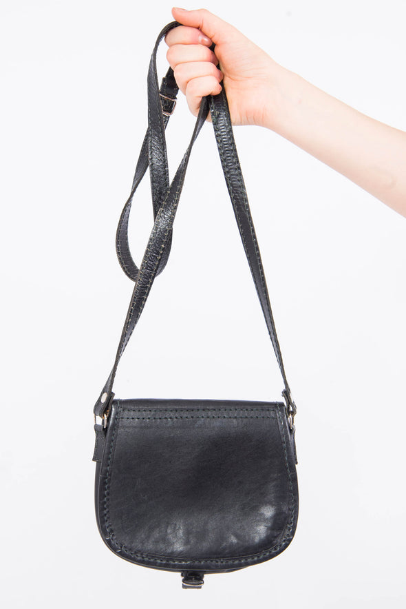 Vintage Black Leather Saddle Bag