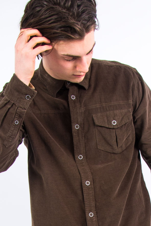 00's Brown Casual Cord Shirt