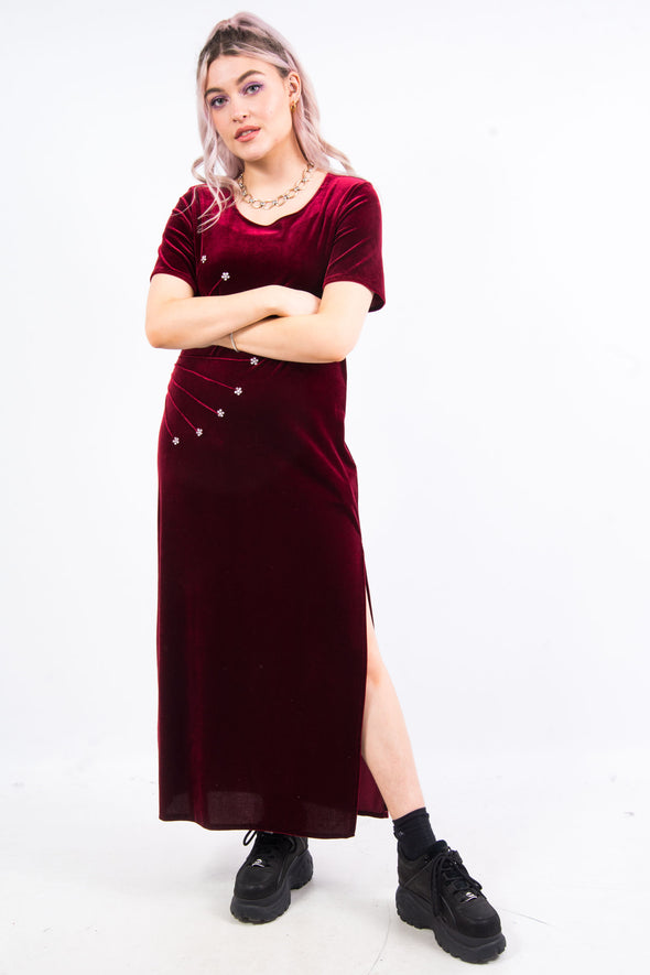 Vintage 90's Embellished Velvet Maxi Dress