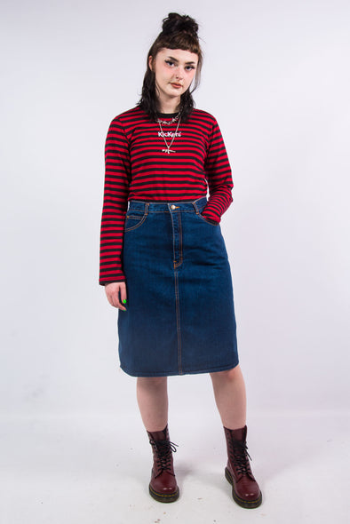Vintage Blue Denim Midi Skirt