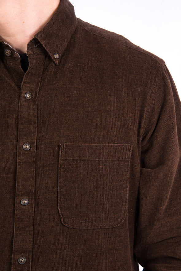Retro Plain Brown Corduroy Shirt