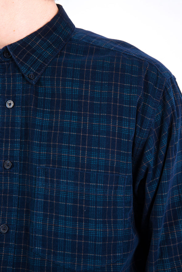 Vintage Blue Check Pattern Cord Shirt