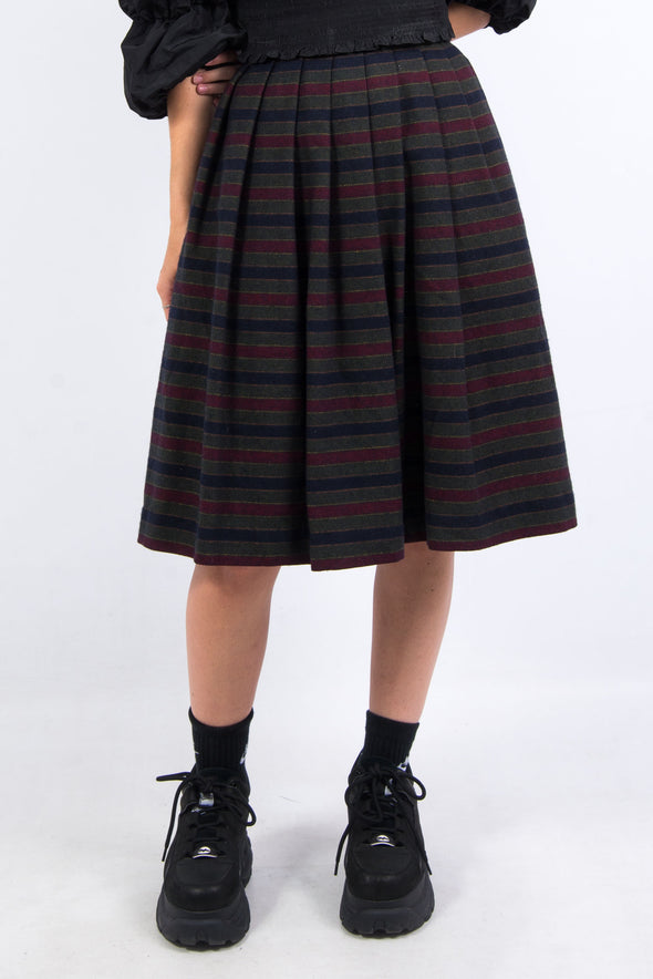 Vintage Pleated Tartan Wool Midi Skirt