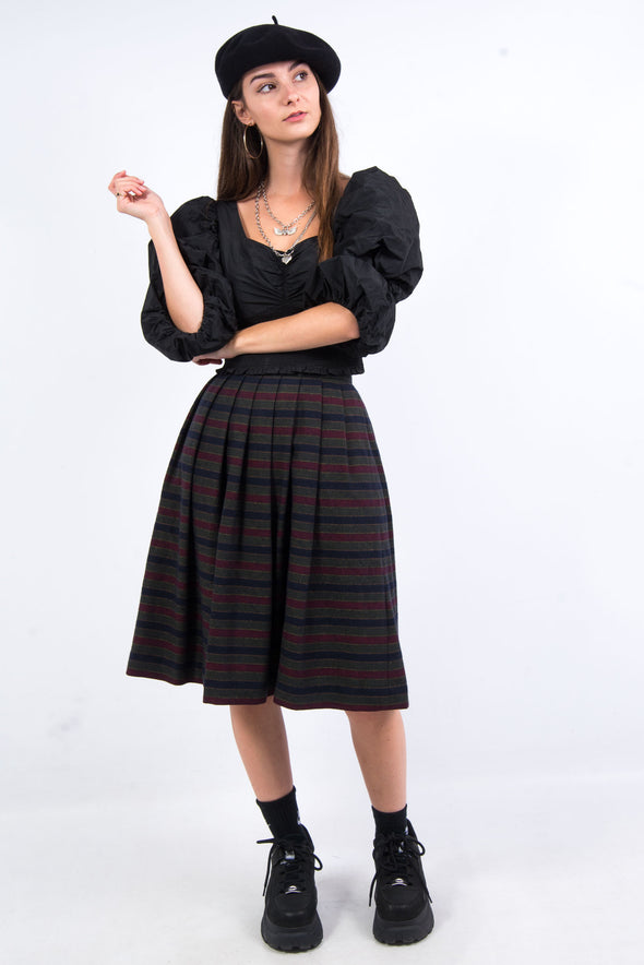 Vintage Pleated Tartan Wool Midi Skirt