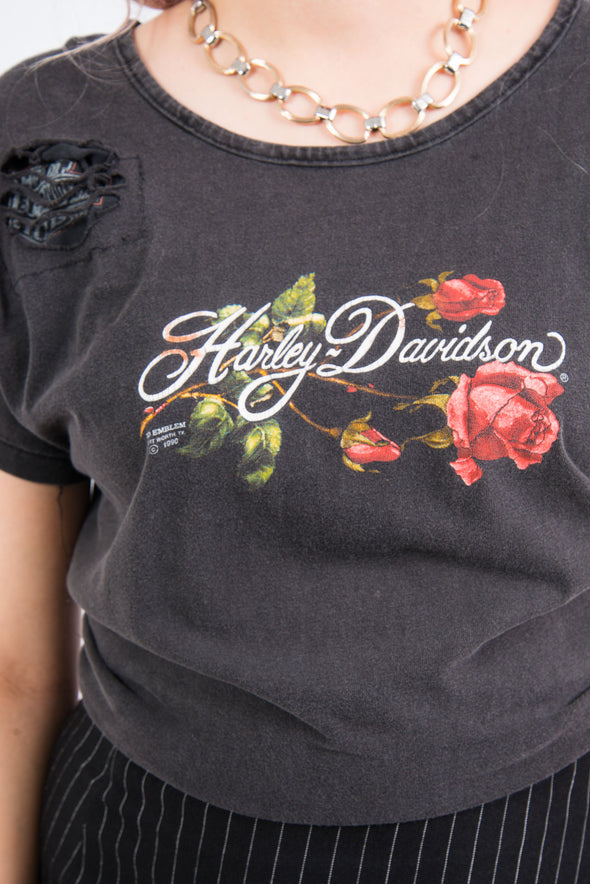 Vintage Harley Davidson Rose 3D Emblem T-Shirt