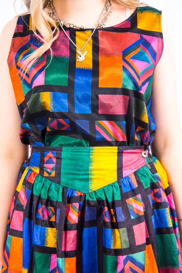 Vintage 80's Abstract Print Co-ord Skirt & Top Set