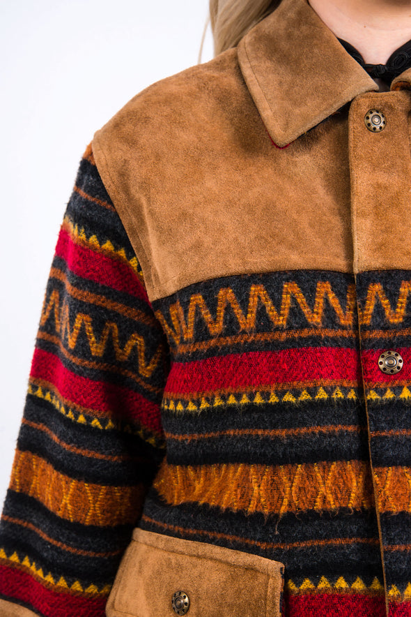 Vintage Wool & Suede Patterned Coat