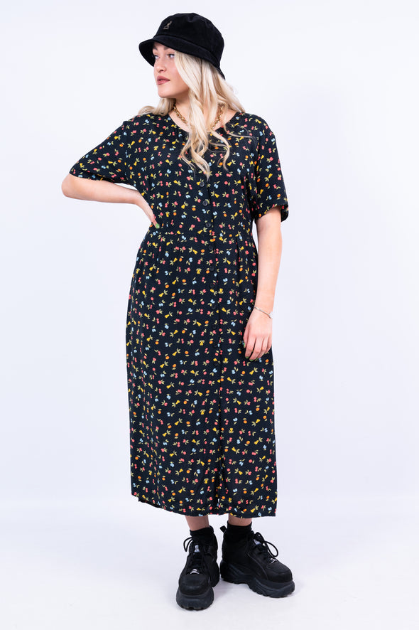 Vintage 90's Fruit Print Midi Dress