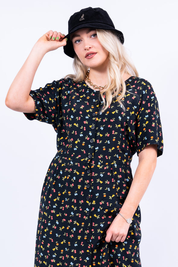 Vintage 90's Fruit Print Midi Dress